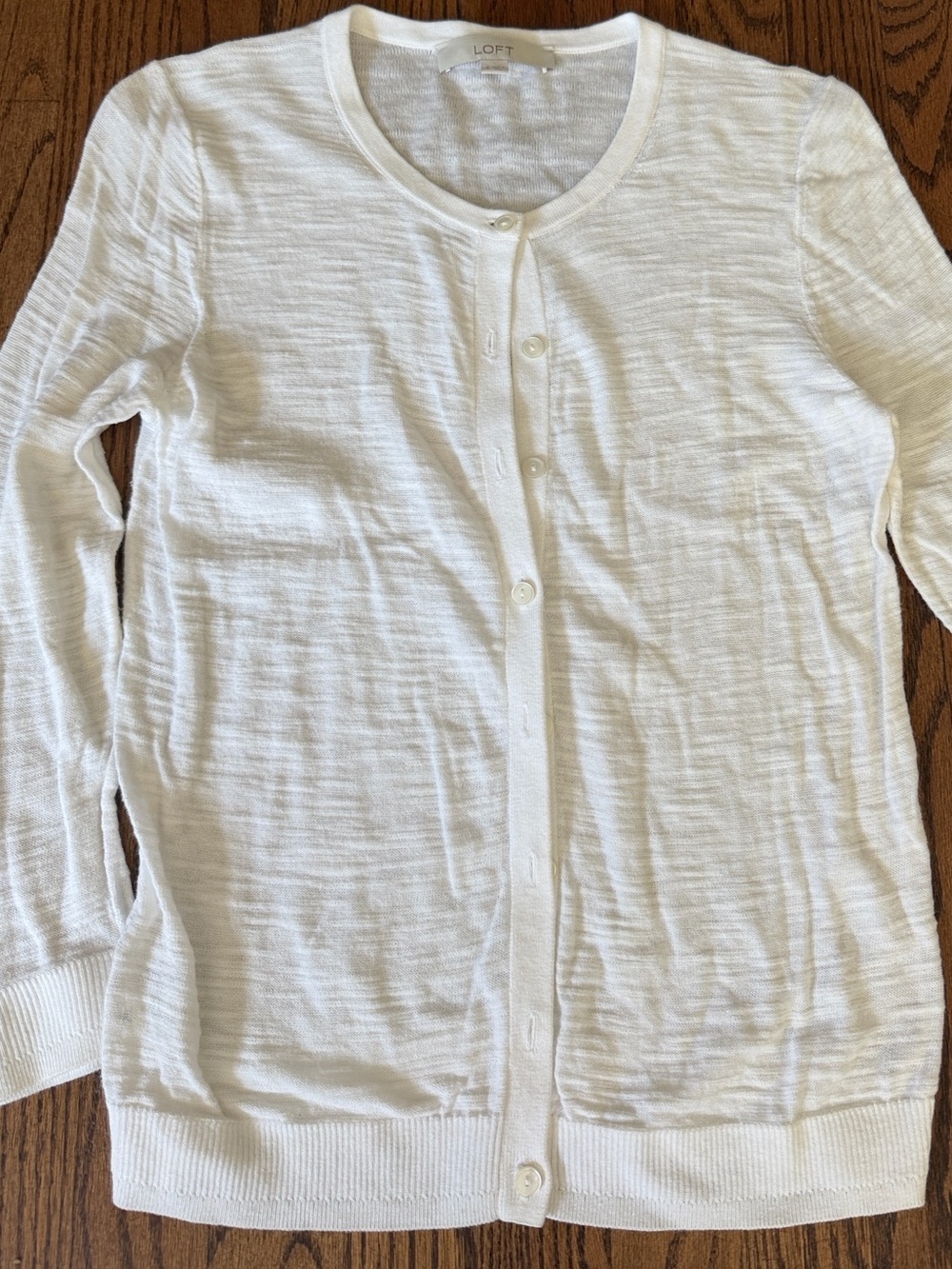 LOFT White Lightweight Button-Front Cardigan